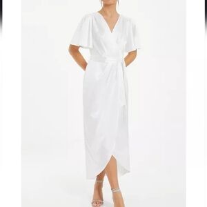 Women's Satin White Wrap Midi Dress - Quiz - 10